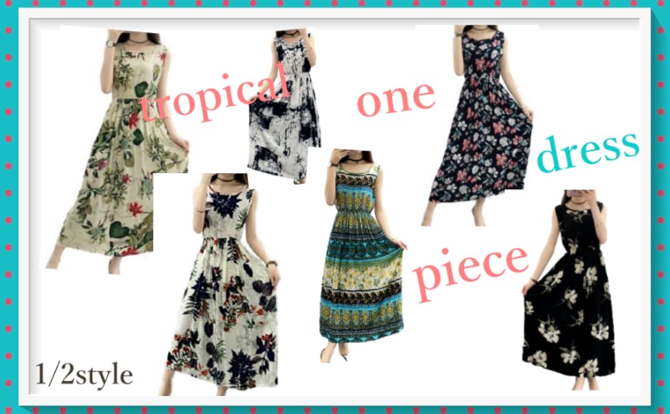 Nibunuichi Style Women's 1/2 Style Floral Print Sleeveless Beautiful Maxi Long Dress