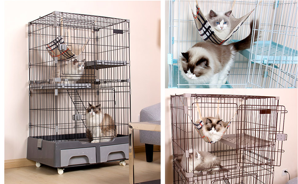 新品　キャットケージ　キャットゲージ　2段　グレー　高さ119cm 小型 Amazon.co.jp: Alebert 猫ケージ キャットケージ 幅70*奥行43*高