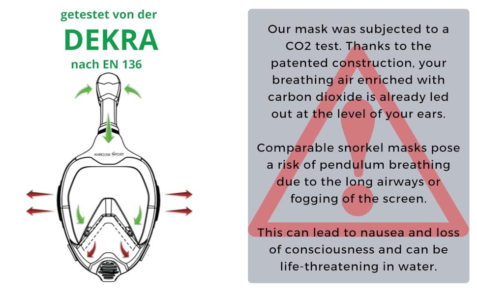 Khroom® DEKRA® tested CO2 safe snorkel mask full face for adult and