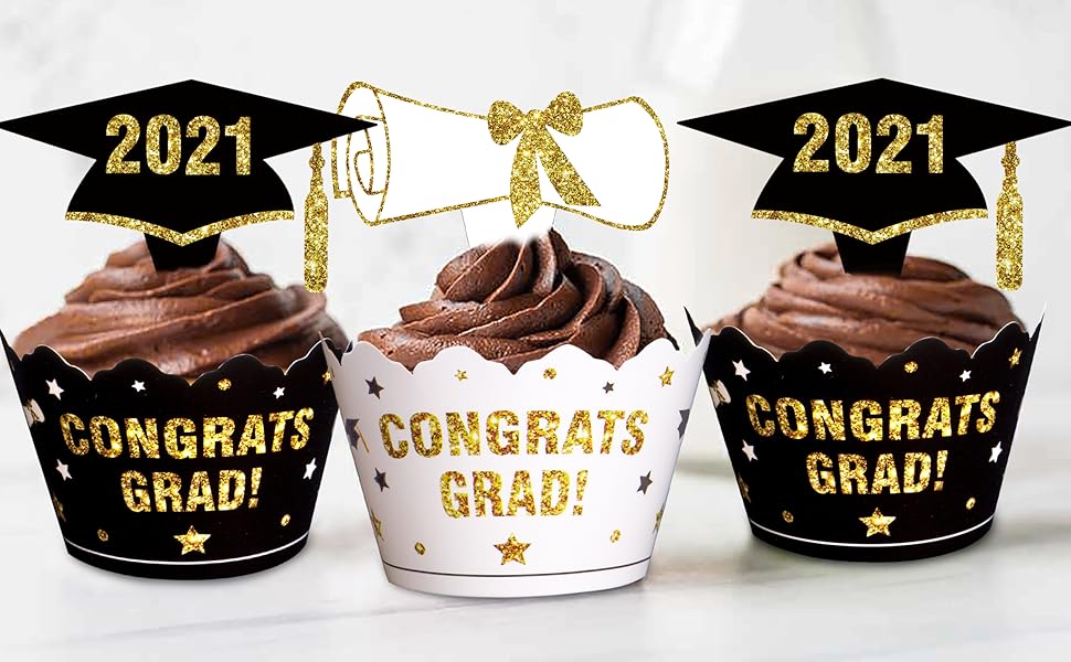 96PCS 2021 Graduation Cupcake Toppers Wrappers