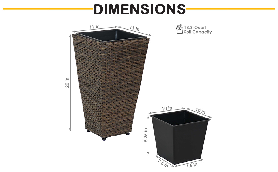 Amazon.com : Sunnydaze Set of 2 Square Tall Wicker Planters