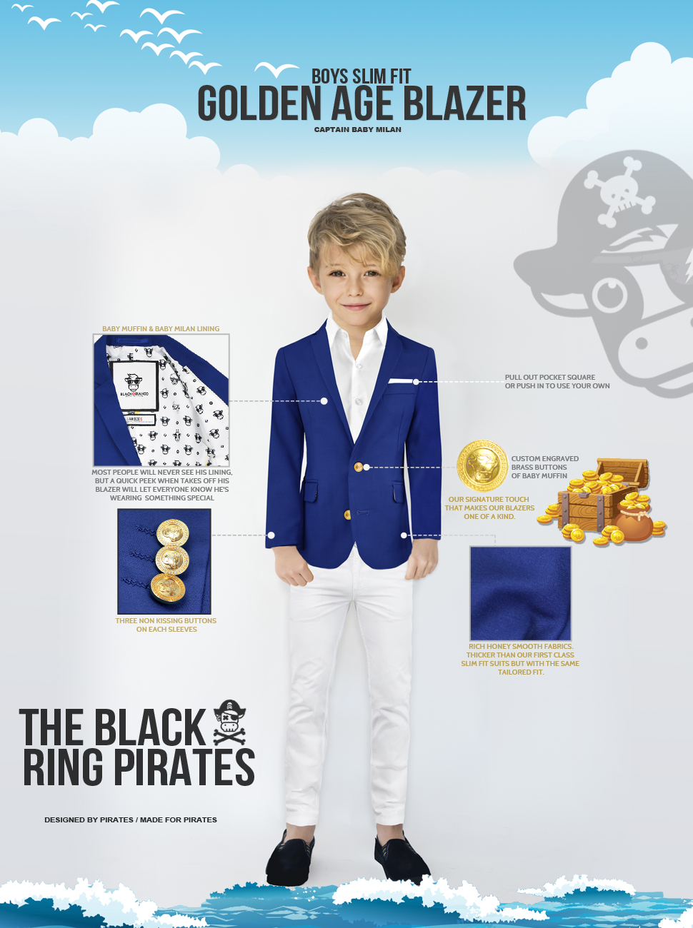 Black n Bianco Boys Ivy league blazer with gold buttons
