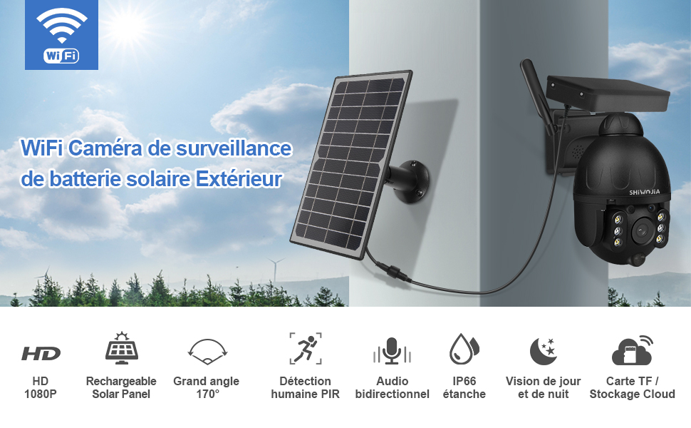 Wifi Caméra de Surveillance de Batterie Solaire Extrerieur