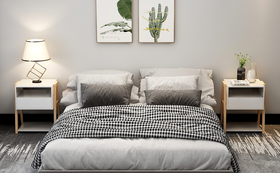 TaoHFE White Nightstands Bedroom Set of 2 with Drawer