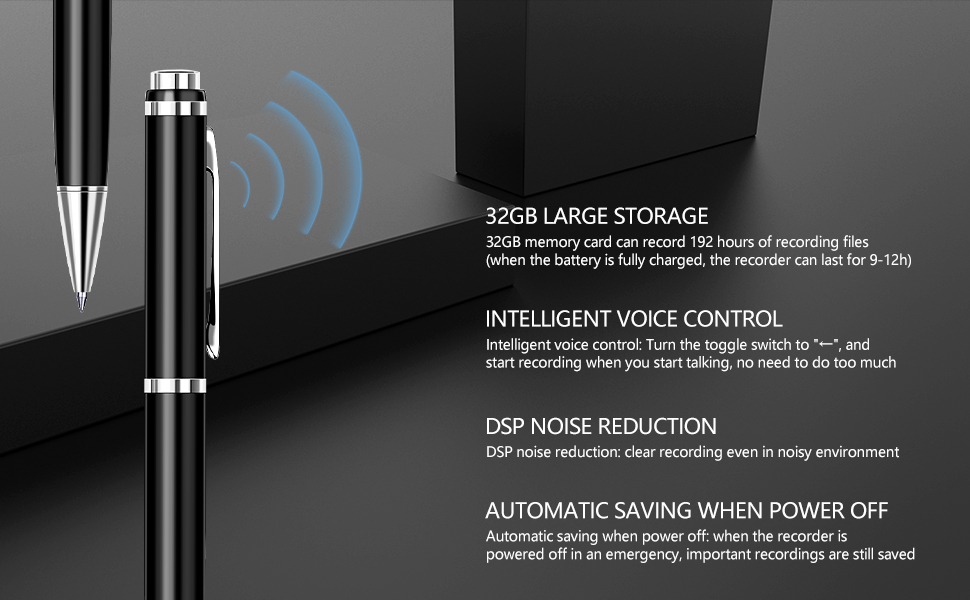 Digital Voice Recorder Pen, 32GB EPILUM Dictaphone, Voice Recorder Spy