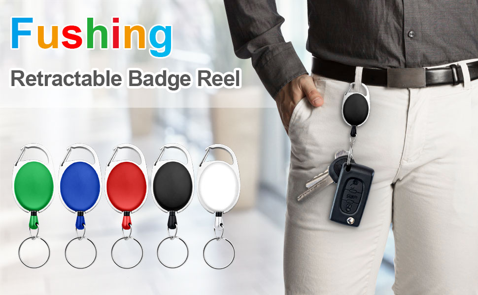 Fushing 5 Pack Heavy Duty Retractable Reels Key Holders Chains with