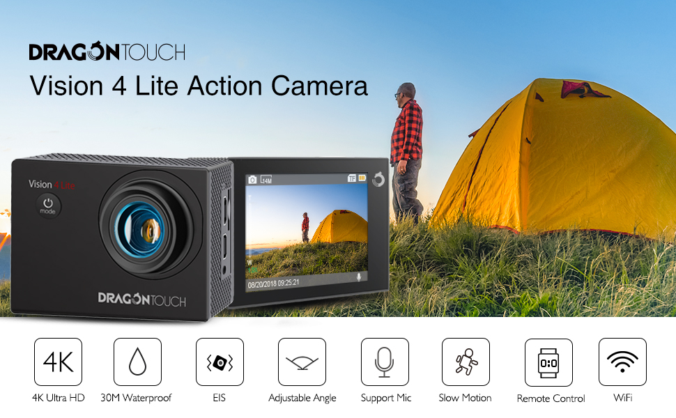 Dragon Touch Vision 4 lite action camera gopro go pro underwater waterproof