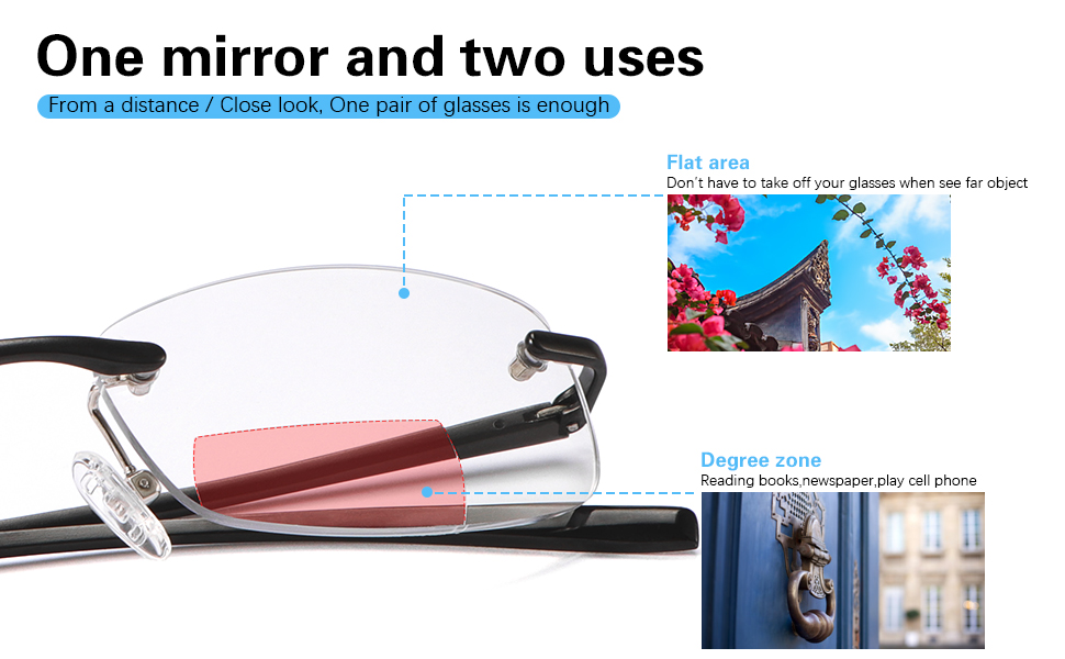Rimless Clear Bifocal Reading Glasses Blue Light Blocking Readers for