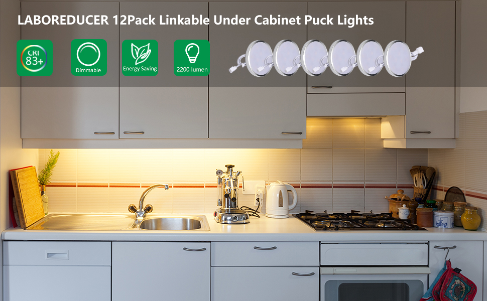 LABOREDUCER Puck Lights Under Lighting,12V LED Dimmable Kitchen