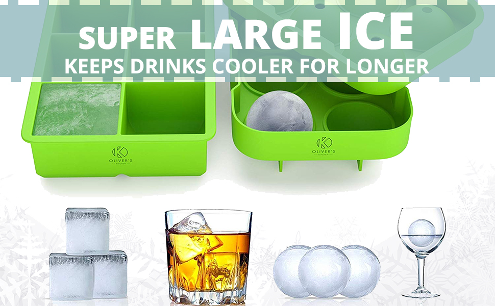Oliver's Kitchen ® 2 x Ice Cube Tray Set Keep Gin, Whisky & Drinks