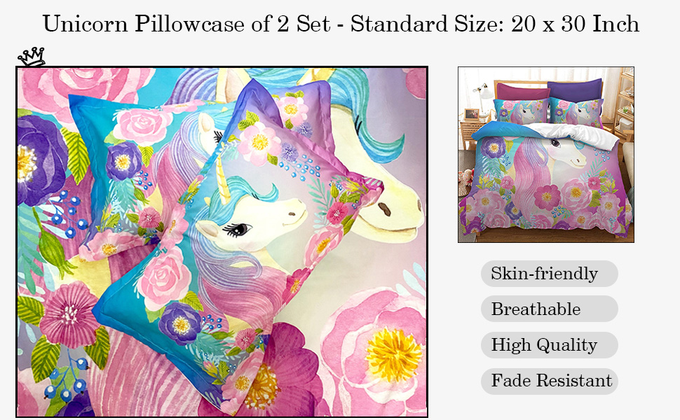 ADASMILE A & S Kids Unicorn Pillow Cases 2 Pieces Cute