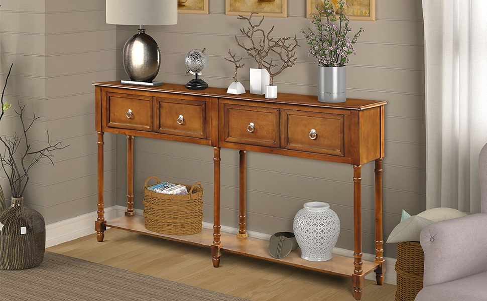 Amazon Com Rustic Console Table Entry Table With 4 Drawers And