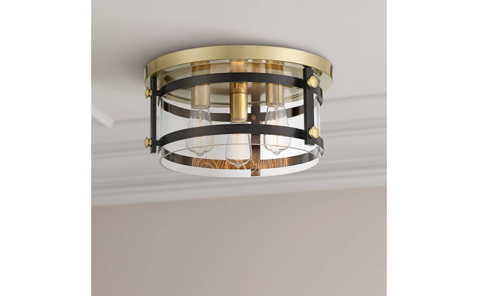 Franklin Iron Works Davis Modern Industrial Ceiling Light FlushMount Fixture 15 1/2" Wide Gold