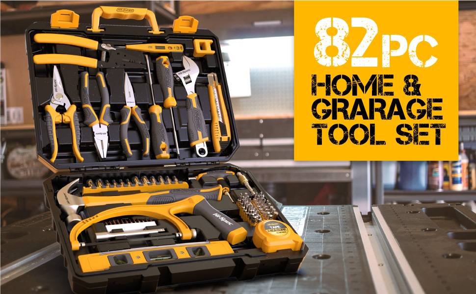 HiSpec 82 Piece Home & Garage Tool Kit Set. Full Set of Complete
