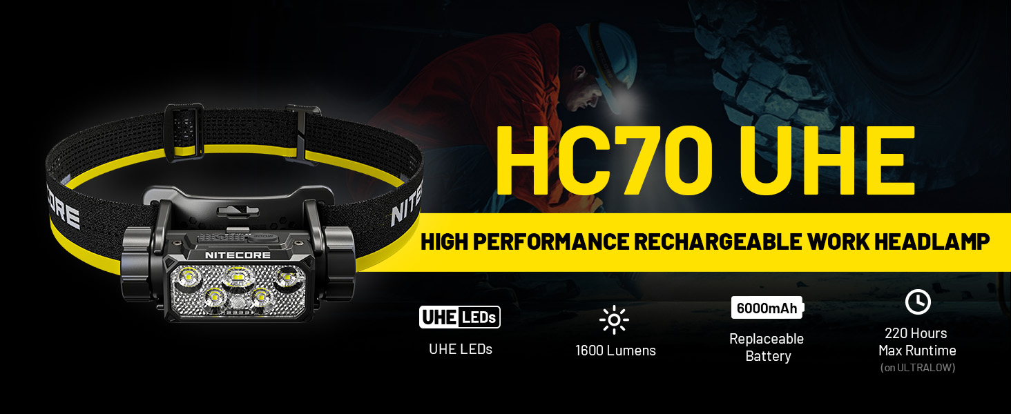 ライト・ランタン NITECORE HC70 UHE 1600lm 6000mAh Nitecore HC70 UHE 1600 Lumen Rechargeable Headlamp with