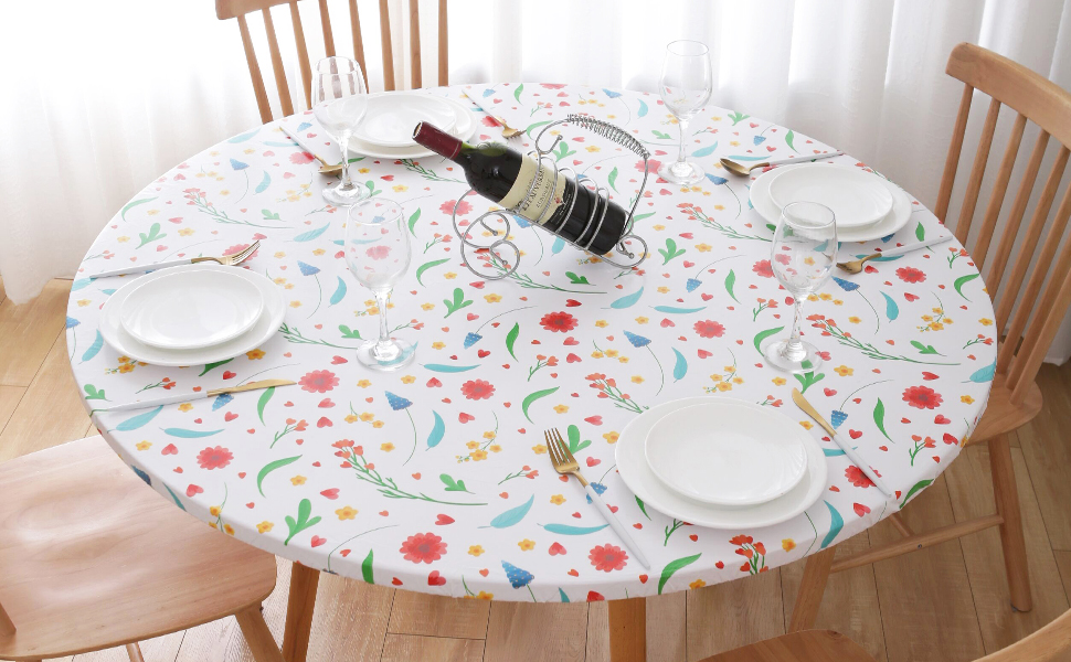 UMINEUX Round Fitted Vinyl Tablecloth with Elastic Edged