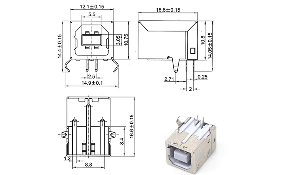 Oiyagai 10 Pcs USB Female TypeB Jack 4Pin 90 Degree PCB
