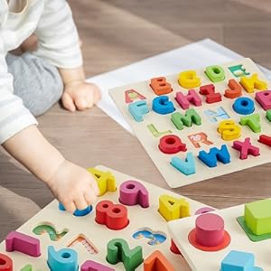 Amazon Com Wooden Toddler Puzzles Boards Shape Number Letters Puzzles For Kids Ages 3 8 Preschool Learning Toys For Boys And Girls 3 Sets W Carry Bag Toys Games