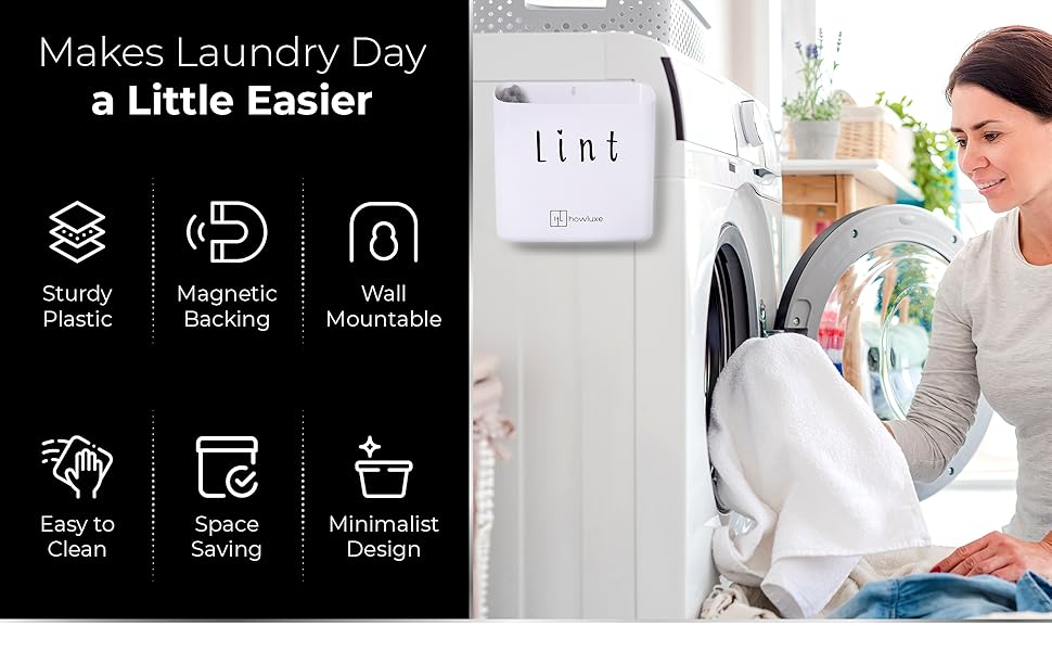 HowLuxe Lint Bin for Laundry Room Minimalist Plastic Dryer Lint Bin