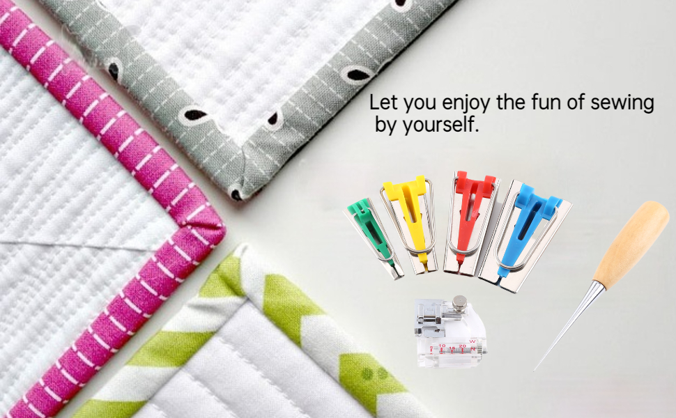 6pcs Fabric Bias Tape Maker Quilting Binding Kit 6mm/12mm/18mm/25mm 4pcs Bias Tape Makers+Sewing