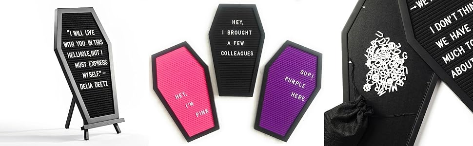 coffin letter board black pink and purple for gothic decor horror fans spooky halloween decorations
