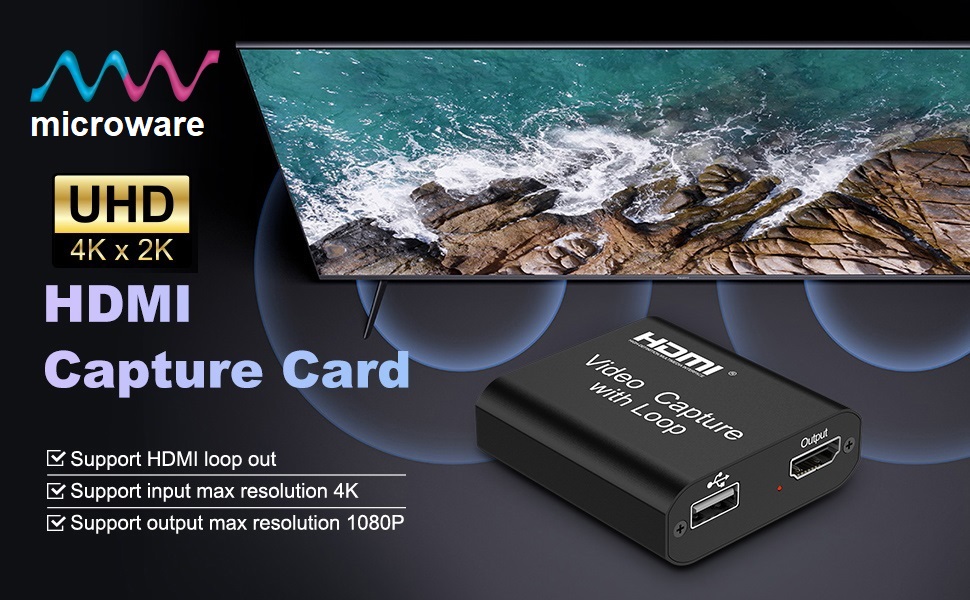LEADNOVO Video HDMI Capture Card with Loop Out, 4K HD 1080P 60FPS USB 2