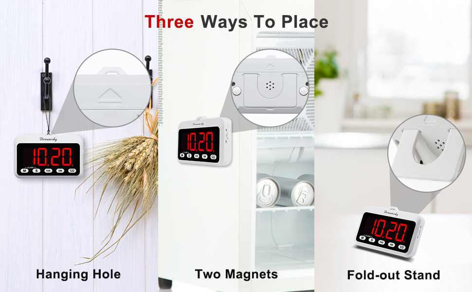 DreamSky Digital Kitchen Timer with Loud Alarm, Large Red Number