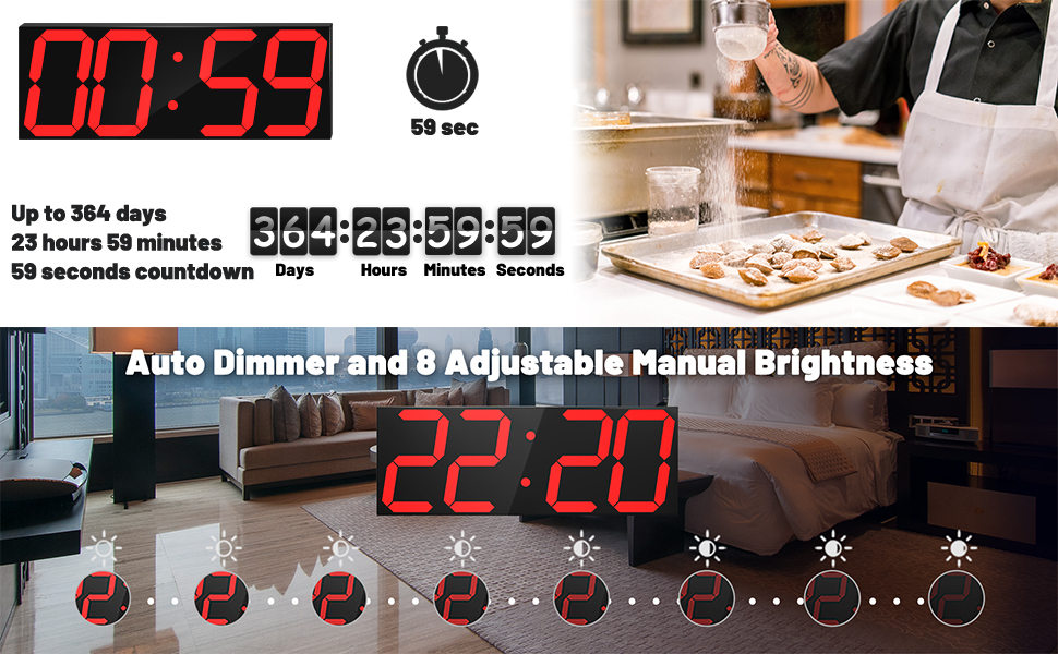 CHKOSDA Digital Wall Clock, Large Wall Clock with 6" Number, Led Wall