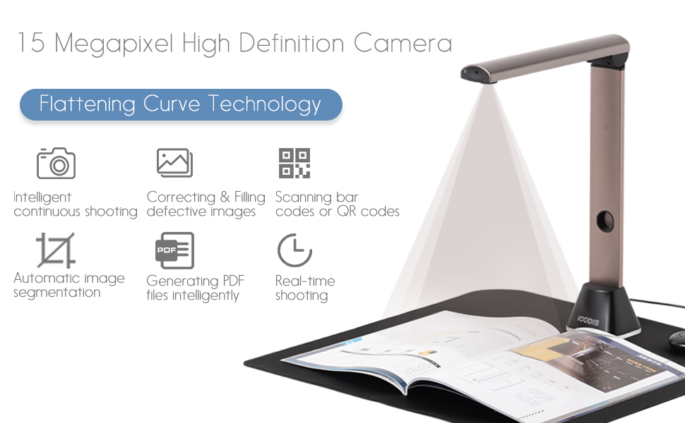 iCODIS X7 Book & Document Scanner, 15MP High Definition Portable