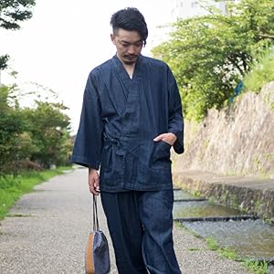 Amazon 作務衣 デニム メンズ 通年 全3色 男性 さむえ 通年 オールシーズン 甚平 通販