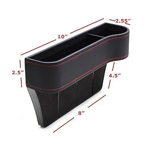 Black Leather Console Side Pocket Organizer, Car Seat Catcher w/Cup Holder