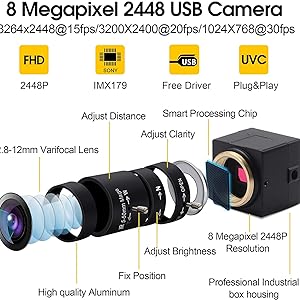 Varifocal lens usb camera 8MP usb webcam mini camera