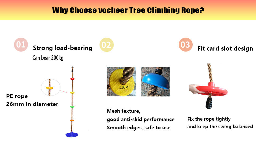 vocheer Kids Climbing Rope, 2m / 6.5ft Tree Climbing Rope