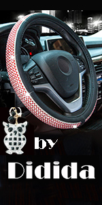red steering wheel cover crystal diamond bling bling pu leather