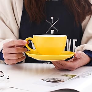 Ceramic Coffee Cup and Saucer for Latte & Cappuccino , Mate for Coffee Shop and Barista