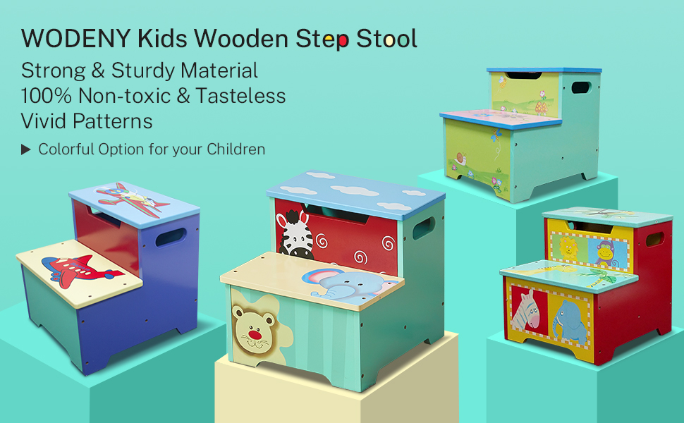 Children's Step Stools Wooden Kids Step Stool with Storage Double