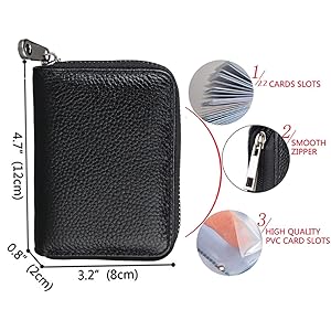 Wallet double compartment bag／black TASSINI TRENDS Double Zipper Card Holder, Leather Credit