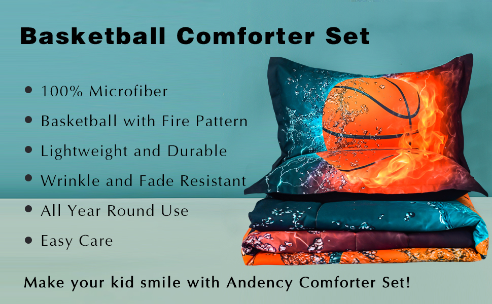 Andency Basketball Comforter Full (79x90 Inch), 3 Pieces(1 Basketball Comforter, 2
