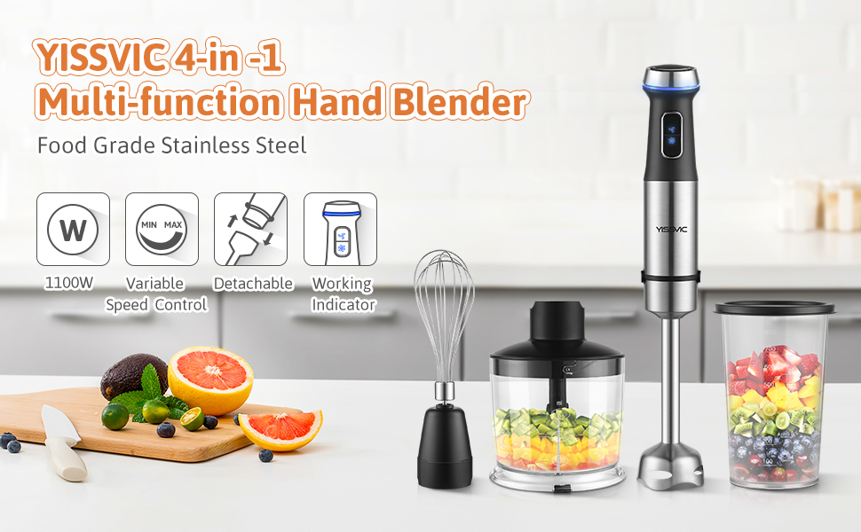 YISSVIC 1100W Hand Blender 4 in 1 Stick Blender with 800ml Beaker 500ml