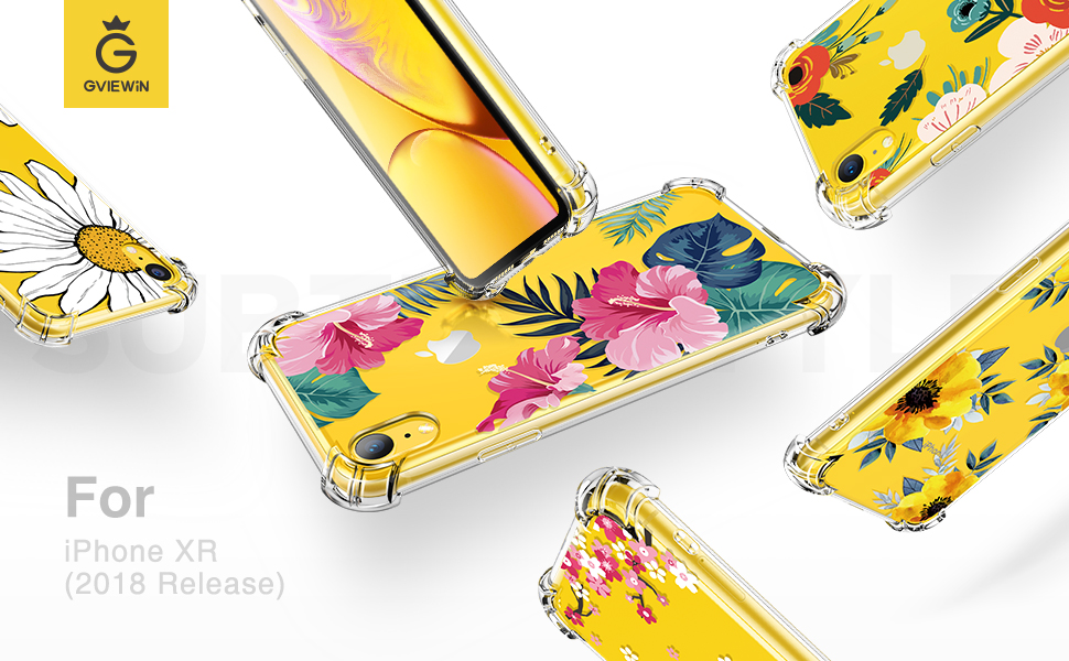 GVIEWIN iPhone XR Case, iPhone XR Cases, Clear Flower Pattern Soft