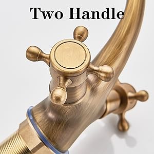 SUGUWORD Vanity Sink Tap Deck Mounted Antique Brass Double Hot And Cold Water Single Spout Faucet 14 bathroom taps basin