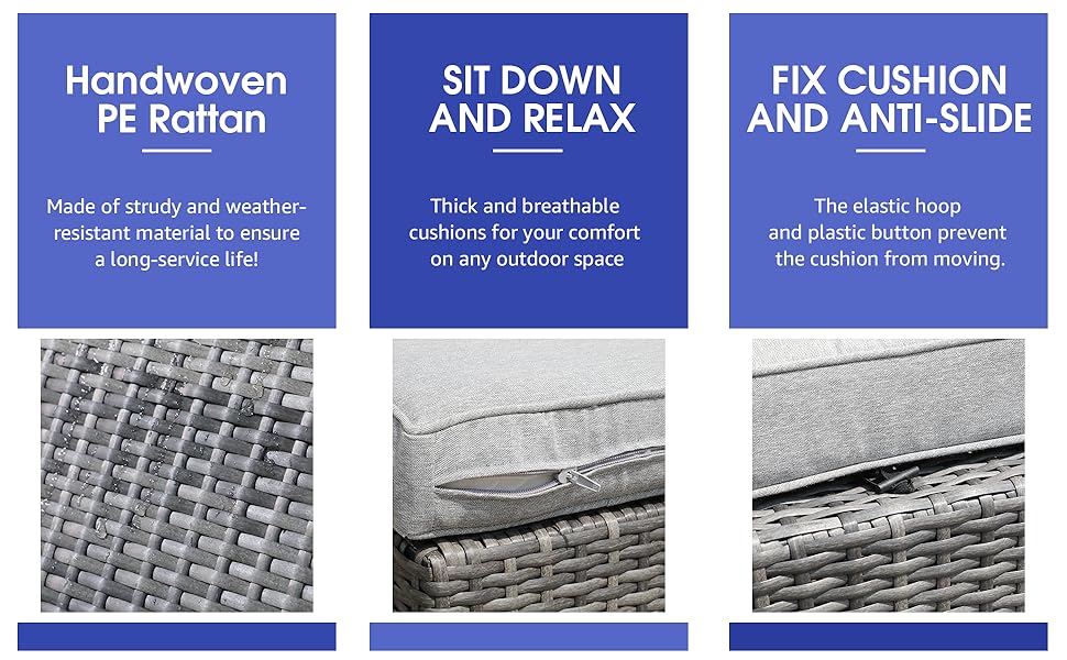 decorate your outdoor space, soft cushion, rattan is waterproof, fix cushion with elastic hoop