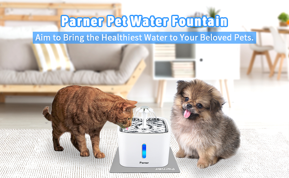 Cat Water Fountain, Parner Pet Fountain Ultraquiet, Stainless Steel 2