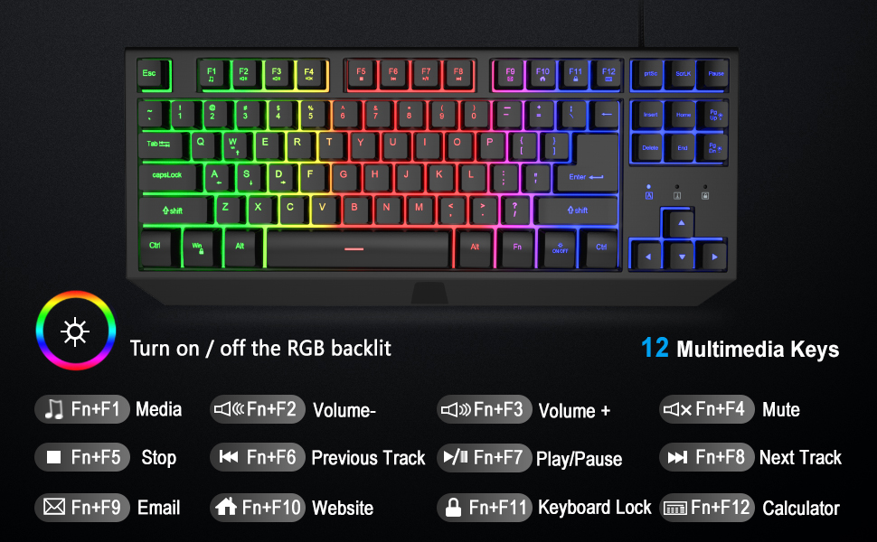 BlueFinger 87 Keys Gaming Keyboard and Mouse Combo, RGB