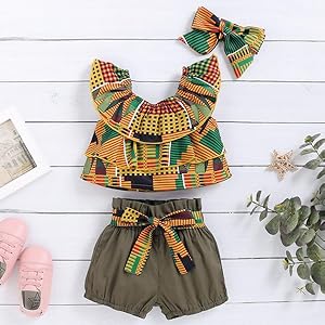 African Toddler Clothes Girl Ankara Outfit Set 