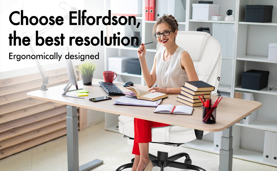 ELFORDSON Massage Office Chair With Footrest Executive Gaming Seat Leather White 18 MASSAGE OFFICE CHAIR