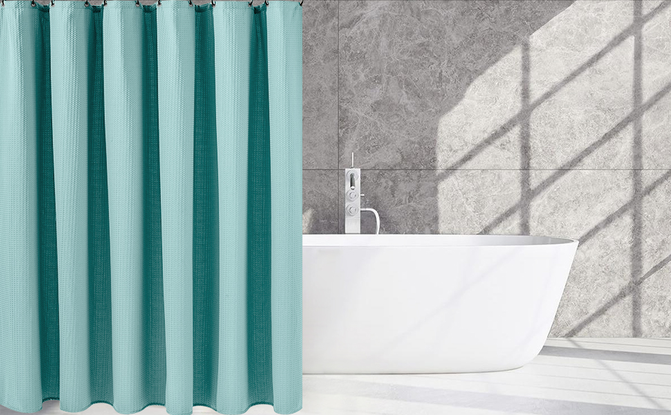 Wafelstofdouchegordijn met metalen douchegordijnringen, stof, textiel, badgordijn, anti