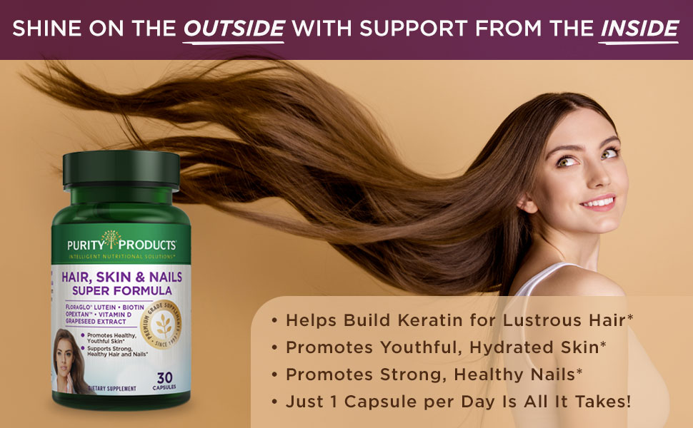 hair skin nails purity products biotin 5000mcg 2000mcg 5000 mcg lutein floraglo grapeseed beauty