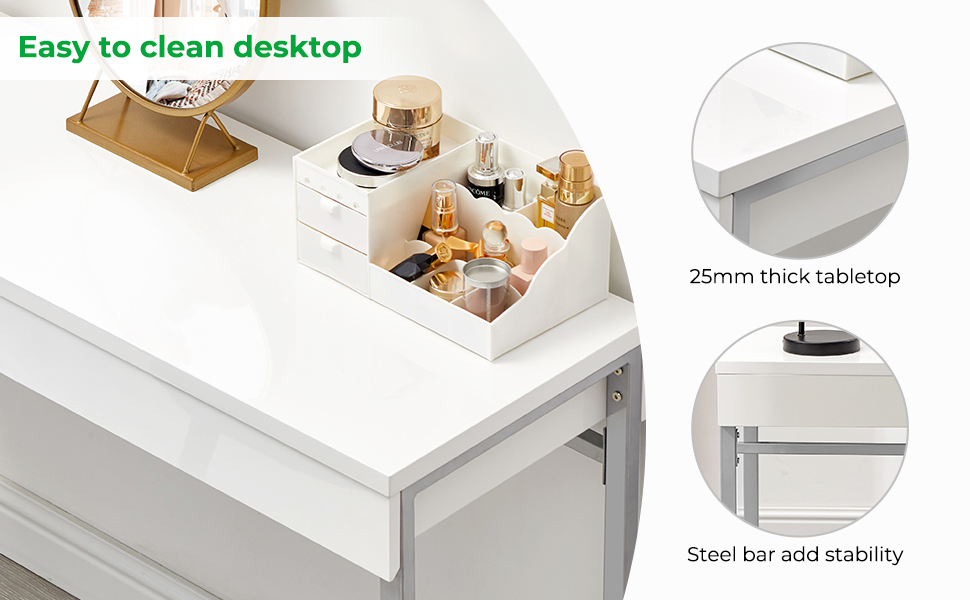 GreenForest Vanity Desk with 2 Drawers Glossy White 39 inch