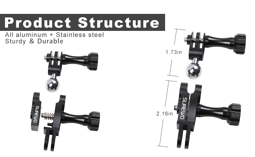 SUREWO Ball Joint Mount,Aluminum Swivel Arm Mount Compatible with Gopro